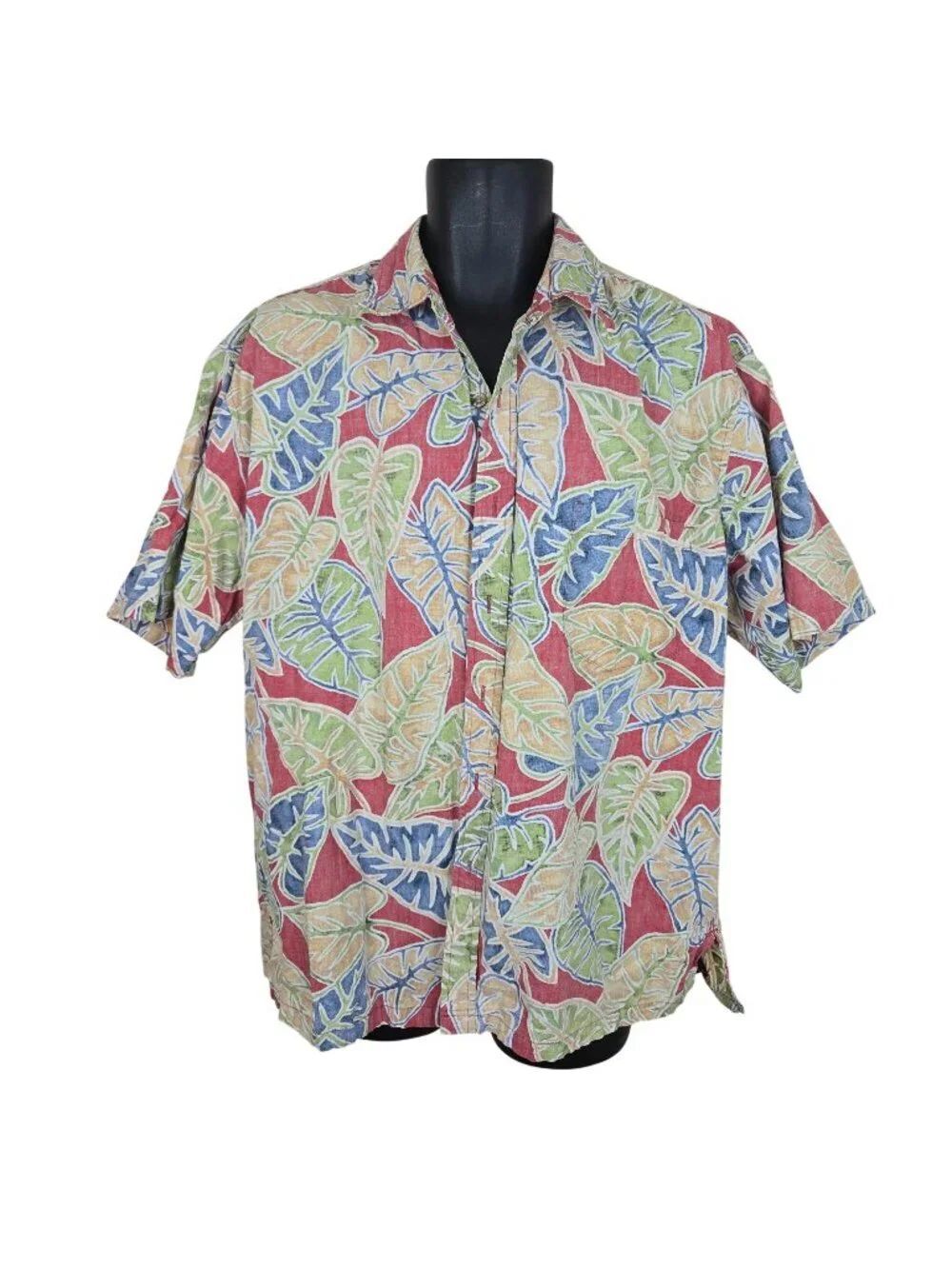 Cooke Street Honolulu Mens XL Hawaiian Aloha Shirt Cotton Red Multi Reverse Prin